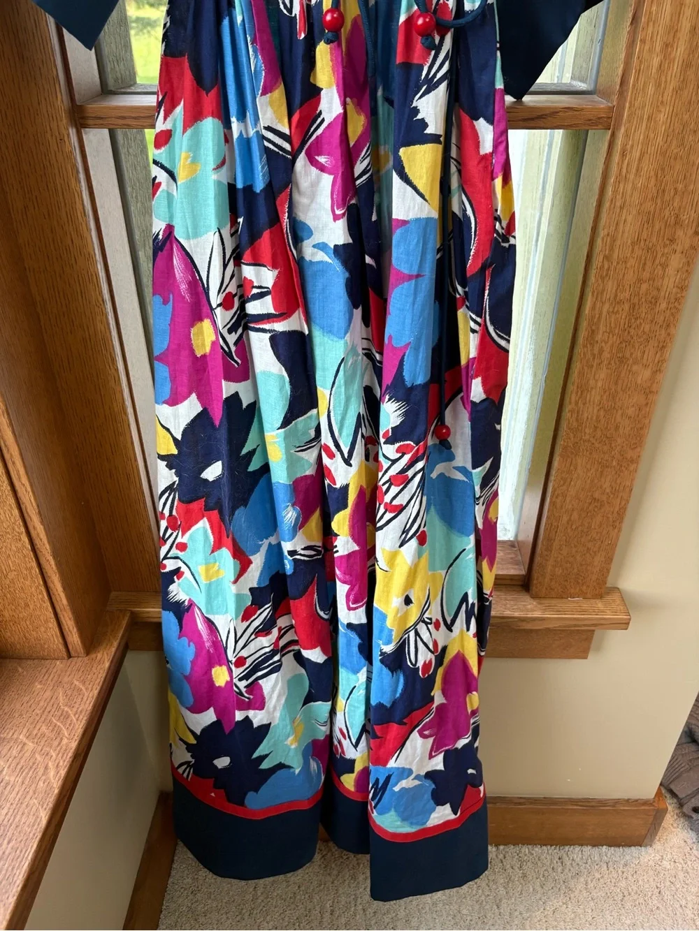 Vintage Maj Honolulu Cotton Dress Kaftan Mumu House Dress Bead Belt Floral L - Picture 7 of 8